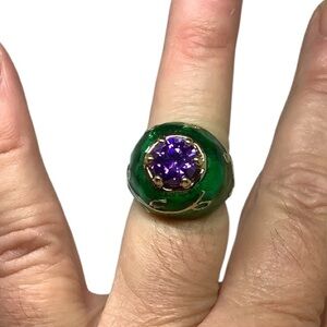 Green enamel and Purple CZ Ring